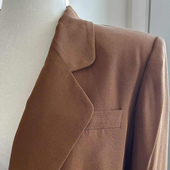 Stephanie Andrews Vintage Camel Pure Silk Blazer with Notched Lapel – US 12P - Picture 11 of 13